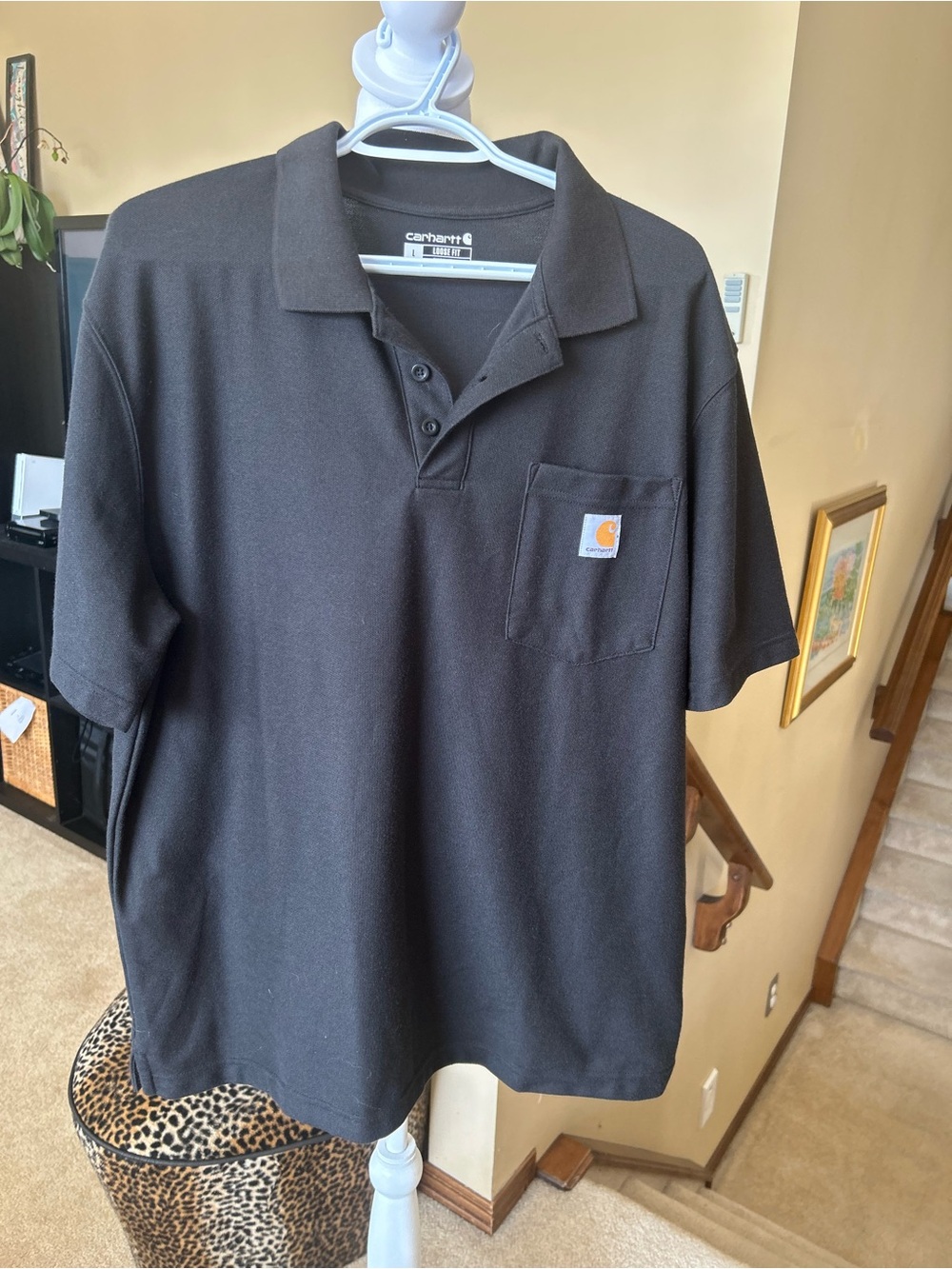 Carhartt Men's Black Short-Sleeve Polo with Pocket Logo